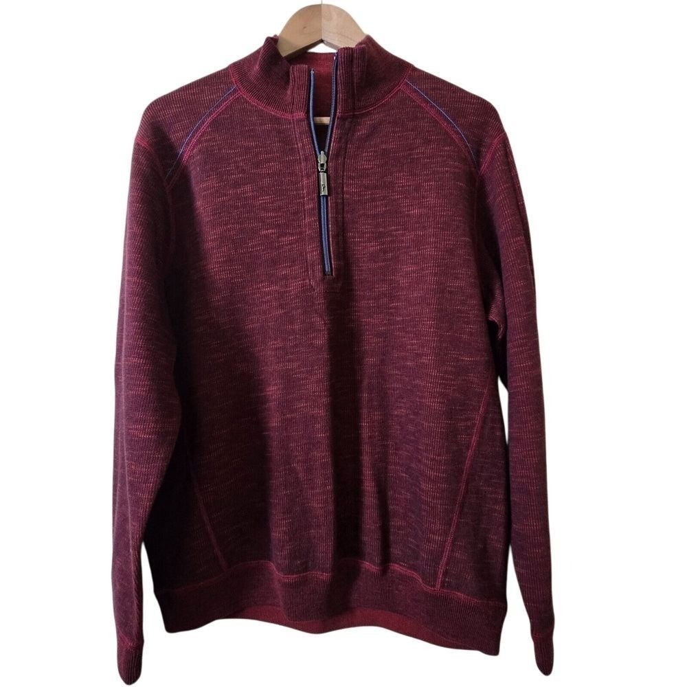 Tommy Bahama Pullover Mens L Flip Side Reversible Maroon 1/4 Zip Cotton EUC